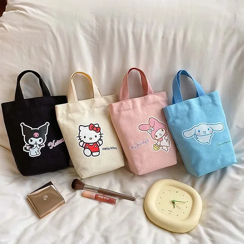 Miniso Sanrio Hello Kitty My Melody Kuromi Cinnamoroll Cartoon Fresh Handbag Office Lunch Box Bag Stew Cup Bag Girl Gifts