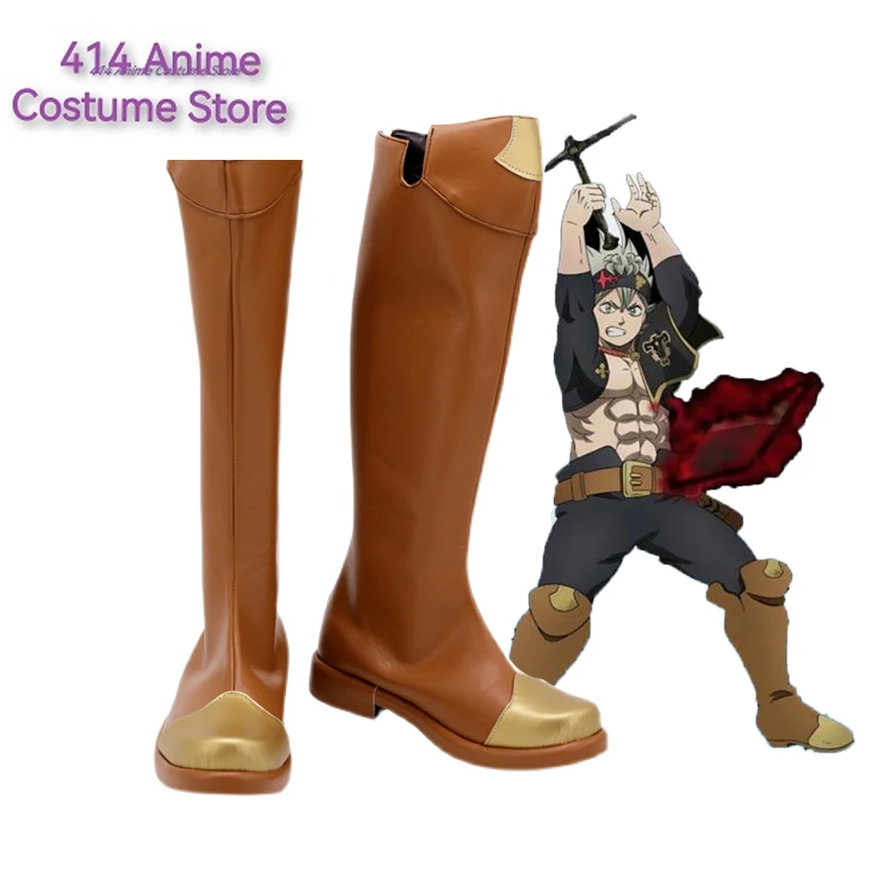 Anime Black Clover Asta Cosplay Party Shoes Long Brown Boots Halloween Party Costume  Accessory Custom Made