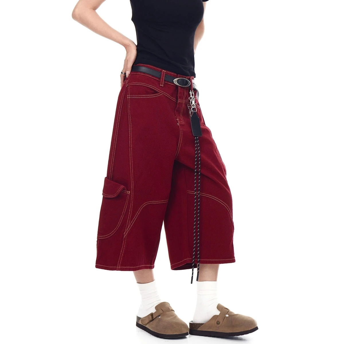 Amerikanischen Sle Vintage Rot Messer männer Jeans Sommer Neue Lose BF Faul Sle Casual Spiel Sieben Hosen Gerade Bein Jeans