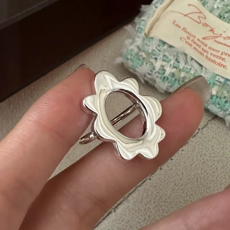 

Original Korea Design S925 Sterling Silver Plumeria Flower Ring Heavy Industry Texture Single Niche Simple Sense for Weddings