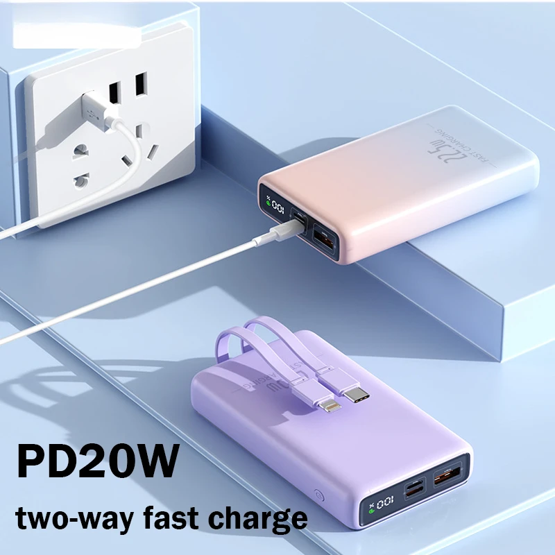 With Cable External Spare Battery Mobile Powerbank For iPhone Xiaomi 10000mAh Power Bank 22.5W Fast Charging Portable Charger