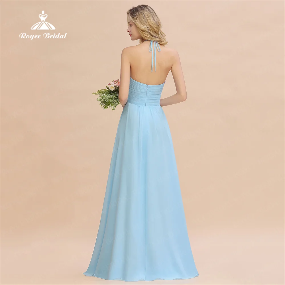 Modern Bare Shoulder A Line Bridesmaid Dress Chiffon Lace-Up O Neck Sleeveless Pleated For Wedding Reception vestidos de gala