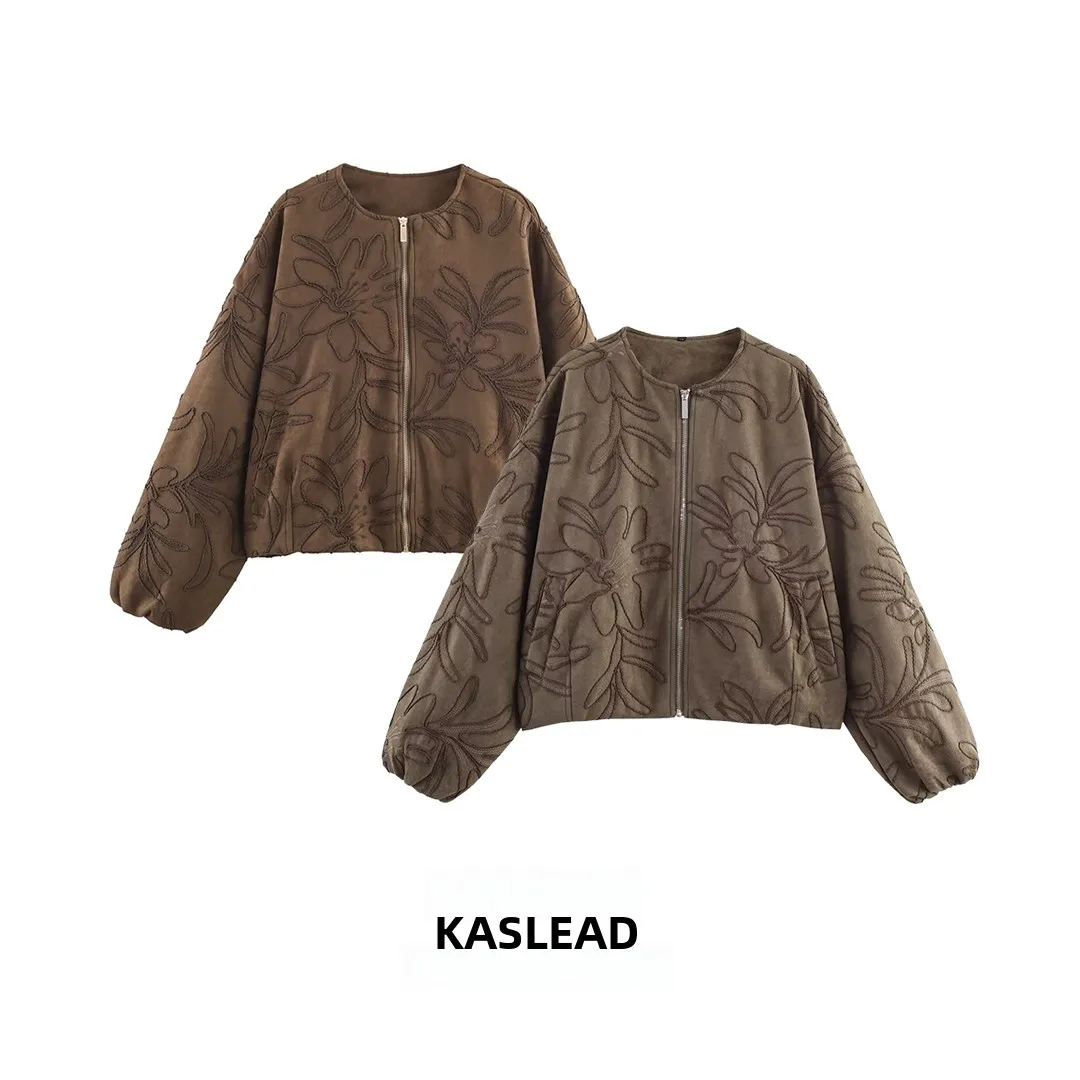 

KASLEAD Женская верхняя одежда Fce Pilot Jaet с вышивкой 8372292, длинная молния свободного кроя, круглая, из полиэфирного волокна