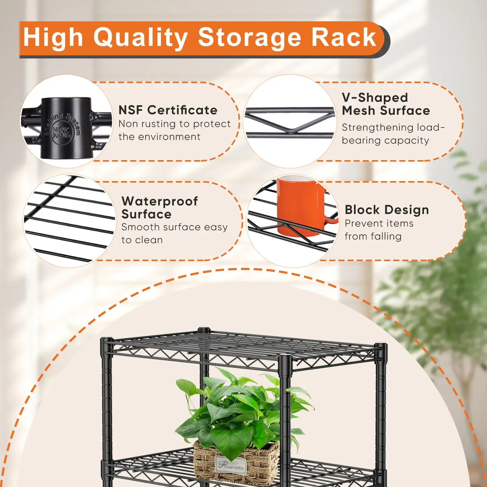 Sweet Furniture Heavy-Duty Metal Storage Shelving Unit - 3/4/5-Tier Adjustable Wire Racks, Freestanding Bathroom Organizer Shelf for Home Storage Organization (4-Tier Racks Option Available) view 3