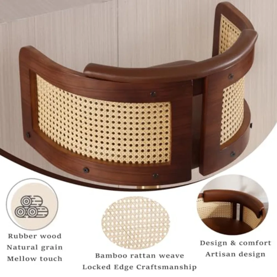 Barkrukken set van 2 met rieten rugleuning Modern bruin leer gestoffeerd Draaibare barkrukken op tegenhoogte met gouden voetsteun voor