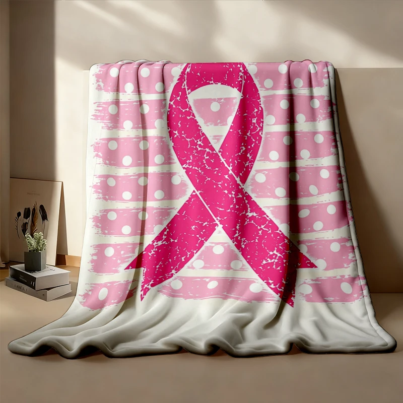 Breast Cancer Awareness Comfort Comfy Blanket, Pink Ribbon Graphic Flannel Blanket, Support Flannel Throw for Survivors