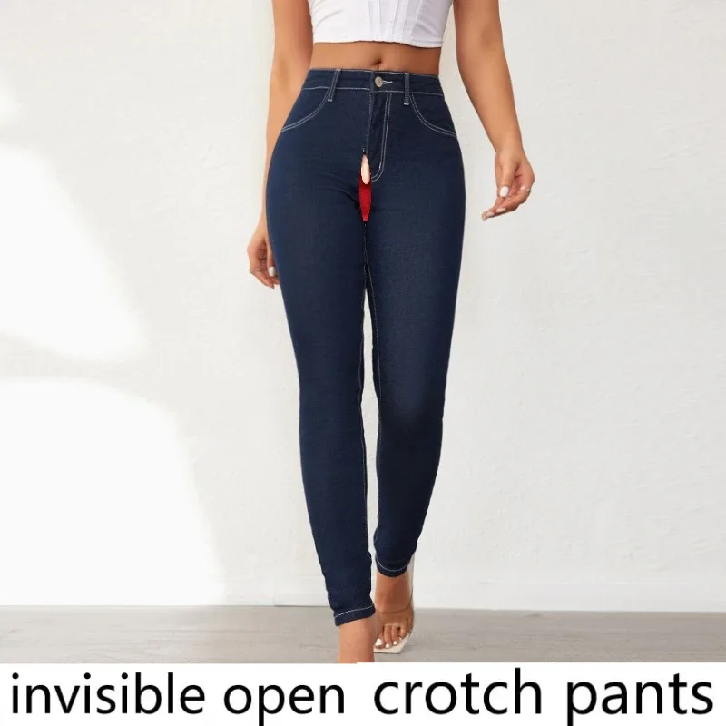 

Invisible Crotch Pants Retro Small-footed Jeans Women's Hip-lifting Slim-fitting Elastic Trousers, Sexy Sex Free Blusas Pants