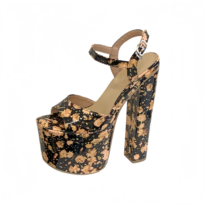 

18cm High Heels Sandals Sexy Extreme High Gothic Platforms Shoes Black Chunky Heels Size 11 Summer Sandals Woman Party Shoes