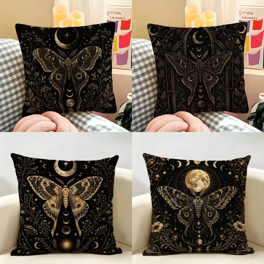 Celestial Moth Cushion Cover Natural Linen Organic Fabric Double-Sided Printing Breathable Perfect For Home Decor