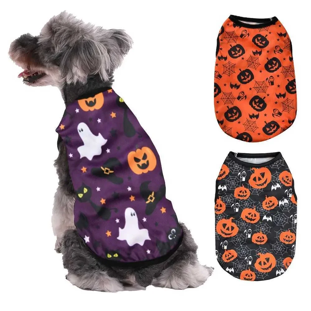

Summer Breathable Dog T-shirt For Small Medium Dogs Cats Soft Halloween Print Pet Clothes Schnauzer Yorkshire Pug Vest Clothing