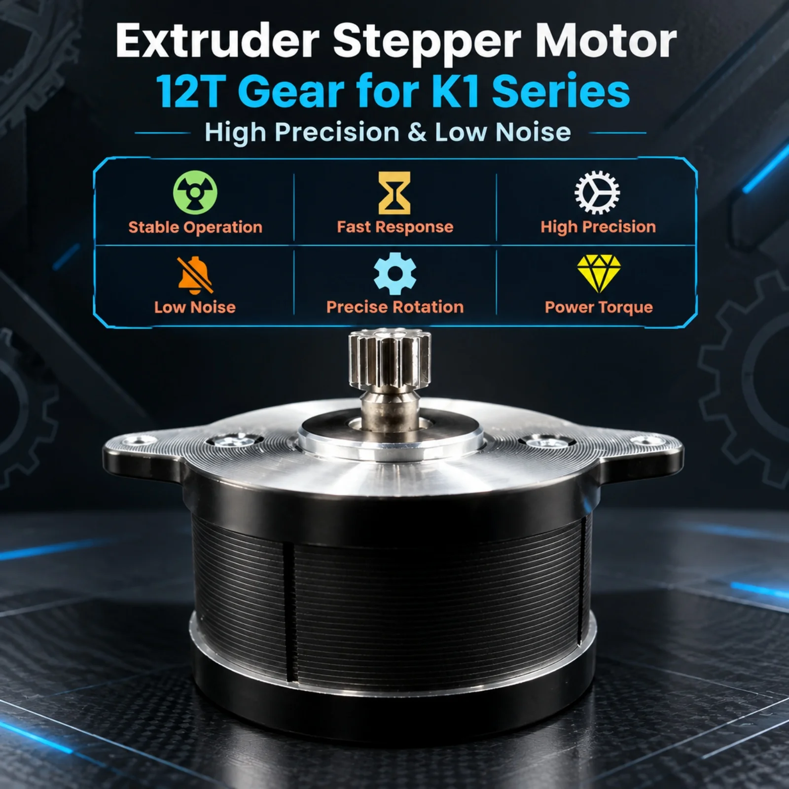 Extruder Stepper Motor with 12T Gear for Creality K1 K1C K1Max K1SE Ender-3 V3 Plus 3D Printer Parts
