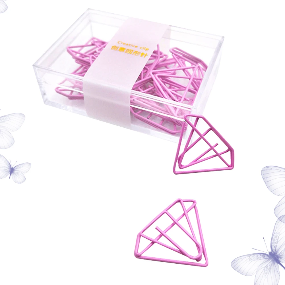 

15 Pcs Pink Diamond Paper Clips Plastic Creative Shape Office Stationery Student Supplies Document Holder