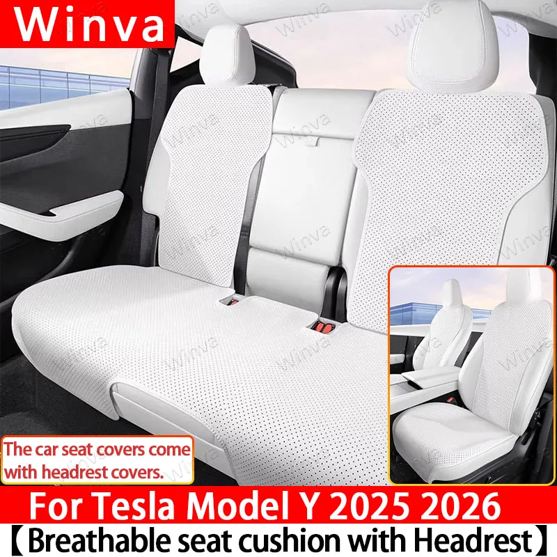 For Tesla Model Y 2025 2026 Juniper Seat Cushion Headrest Covers, Ventilated & Comfortable, All-Season Split Rear Row Seat Set