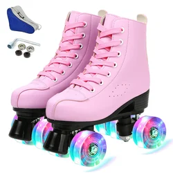 Girls Boys Quad Roller Skate Shoes Flashing 4 Wheels Skates Teenagers Beginners Adult Women Men Outdoor Skating Sliding Sneakers