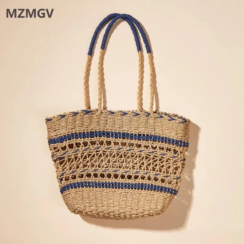 

Bohemian Style Summer Hollow Out Paper Rope Woven Straw Bag Casual Design Women's Large Capacity Beach Shoulder Purses Bolsas