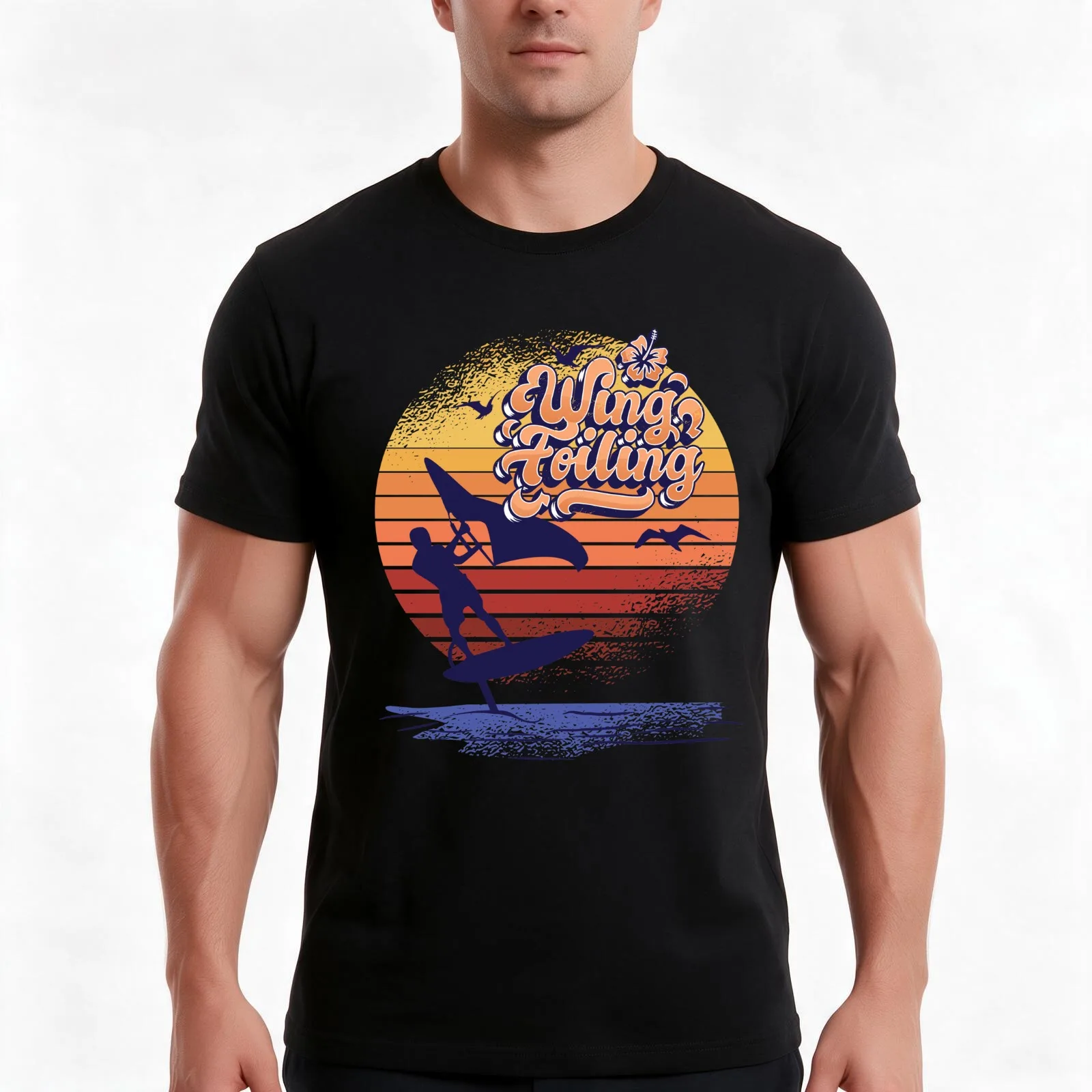 Wing Foiling Vintage Surfing Gift T-Shirt, Summer Casual Cotton Tee, Oversized Streetwear Tops, Vintage Graphic Print