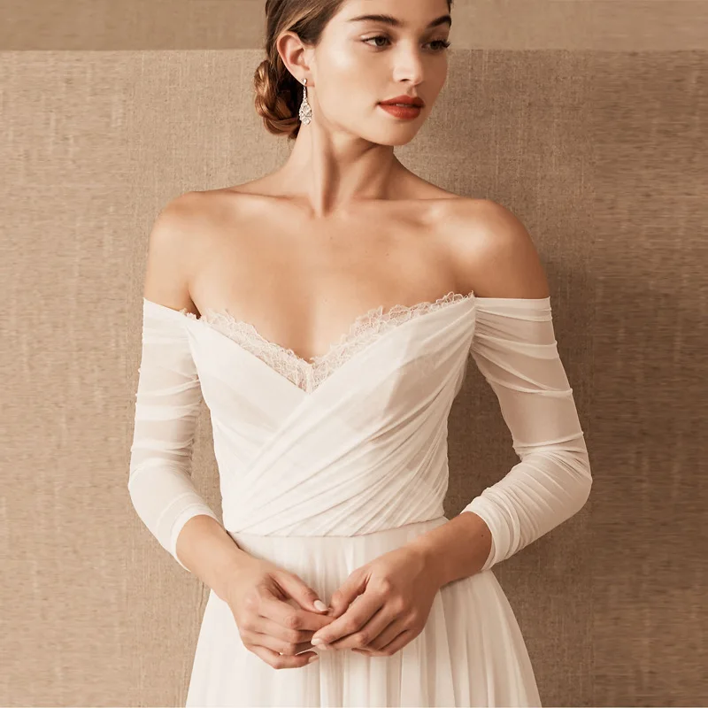 

French Retro Light Wedding Dress Bride's One Shoulder Temperament Outdoor Super Fairy And Simple Outdoor Veil Customized