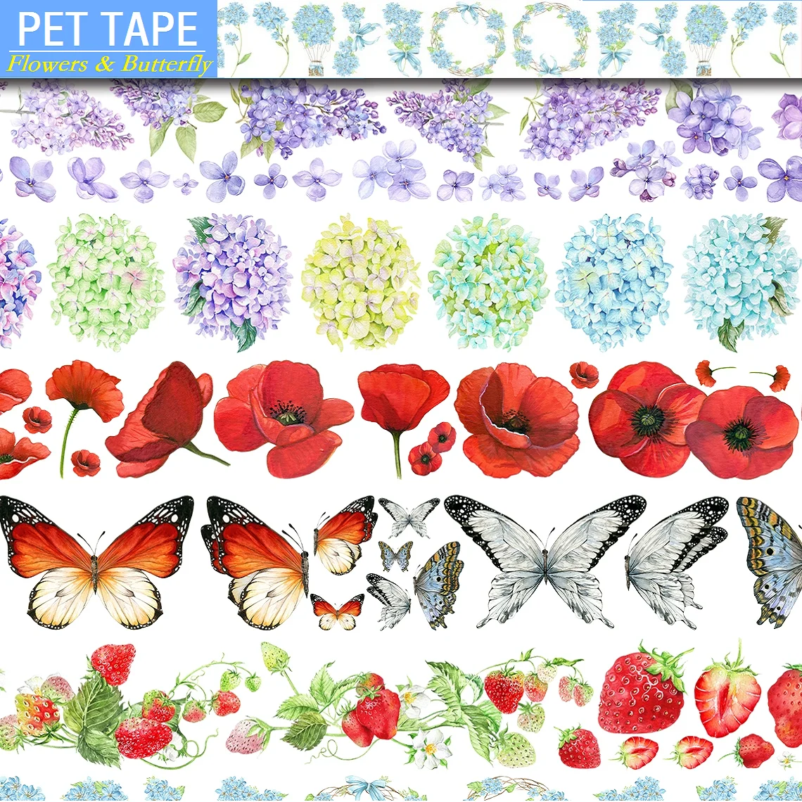 PET Tape Masking Washi tape Flowers Butterfly Scenery Planner Japanese Decor Adhesive DIY Stickers Diary Scrapbooking Stationery