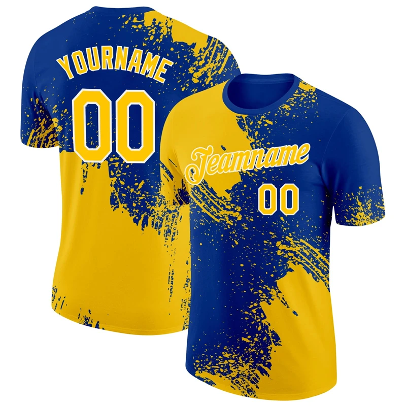 Custom Name Number 3D Colour Block Pattern T Shirt New Design Pop Men Football Short Sleeve Tops Quick Drying Unisex Custom Tees
