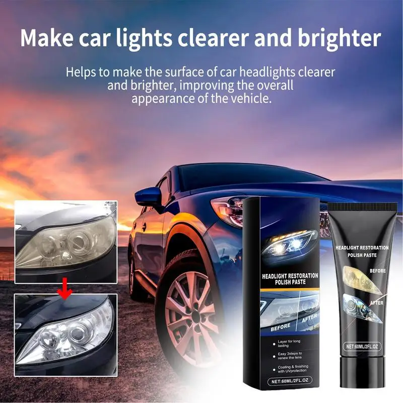 

Headlight Polish Paste Vehicle Headlight Repair Polish Advanced Headlight Restorer Headlamp Cleaning Restores Brightness Cleaner