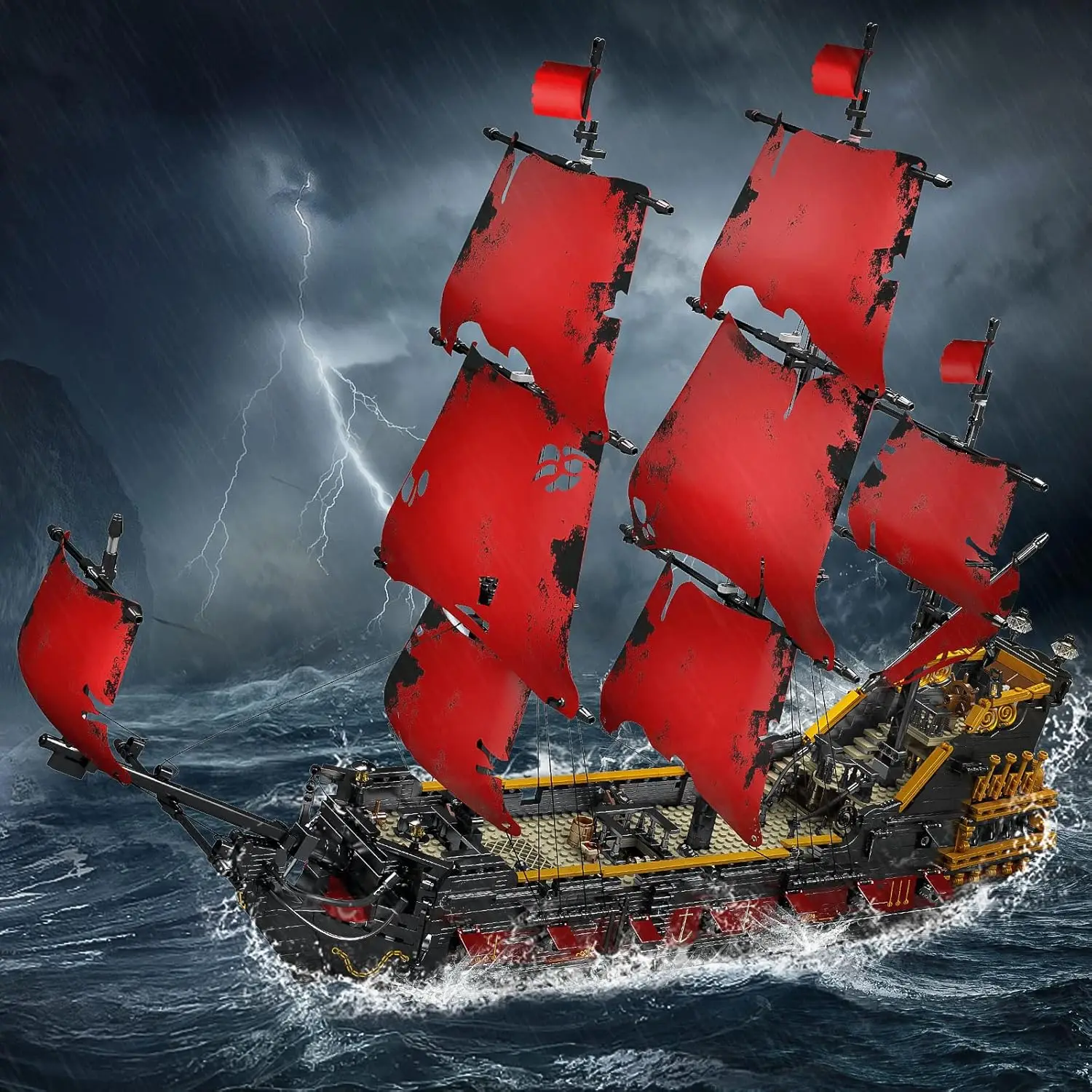 13109 Kit de blocs de construction de modèle de bateau pirate de la vengeance de la reine Anna, ensembles de construction de navire pirate MOC, grand ensemble rouge de 3139 pièces pour K