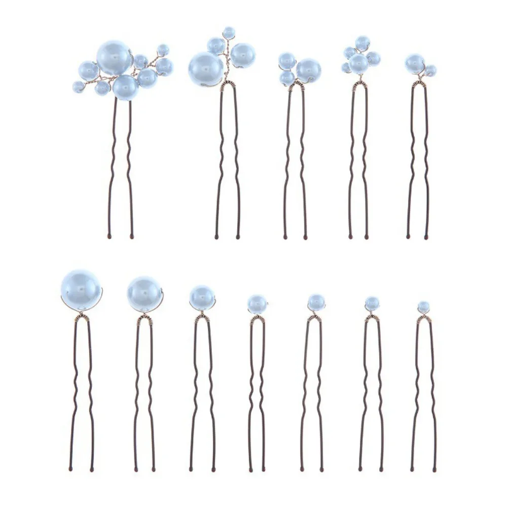 

Pearl Flower Wedding Pearl Hairpins Metal U Shape Rhinestone Bridal Hair Accessories Ancient Costume Modeling