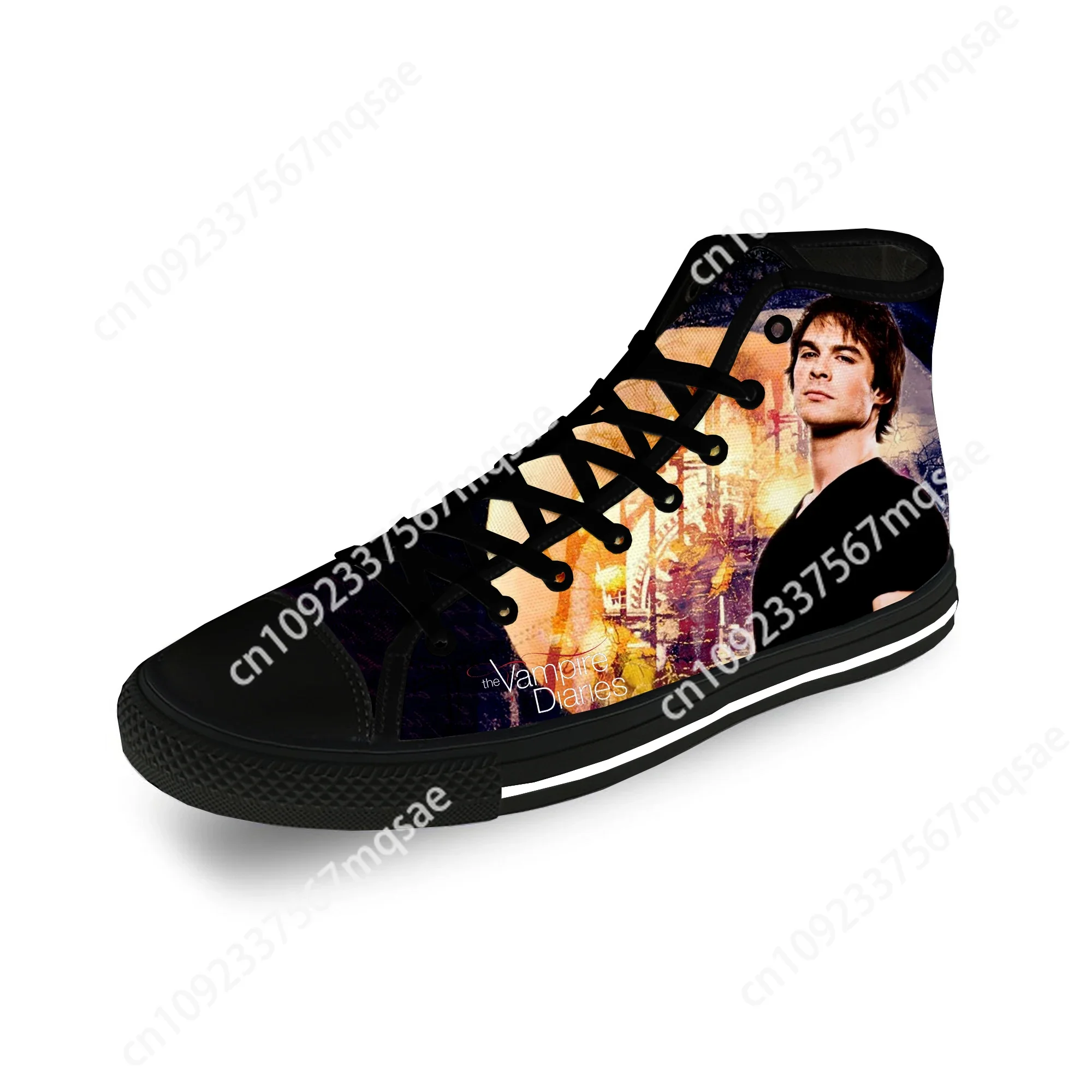 The Vampire Diaries Damon Salvatore Casual Cloth 3D Print High Top Canvas Shoes Men Women Lightweight Breathable Sneakers