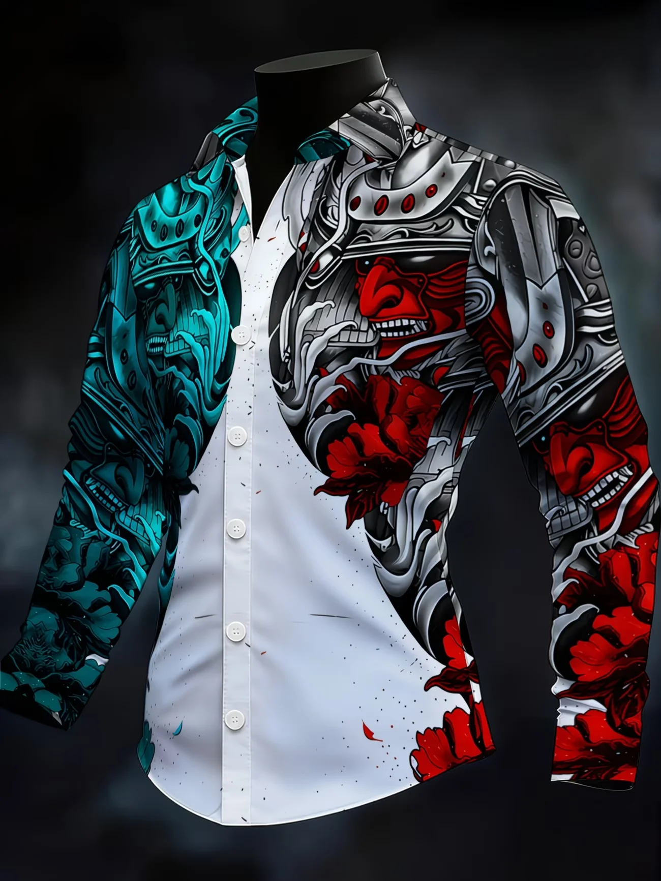 

New wine red background hot stamping ethnic style printed men's long sleeved shirt retro style casual flower shirt