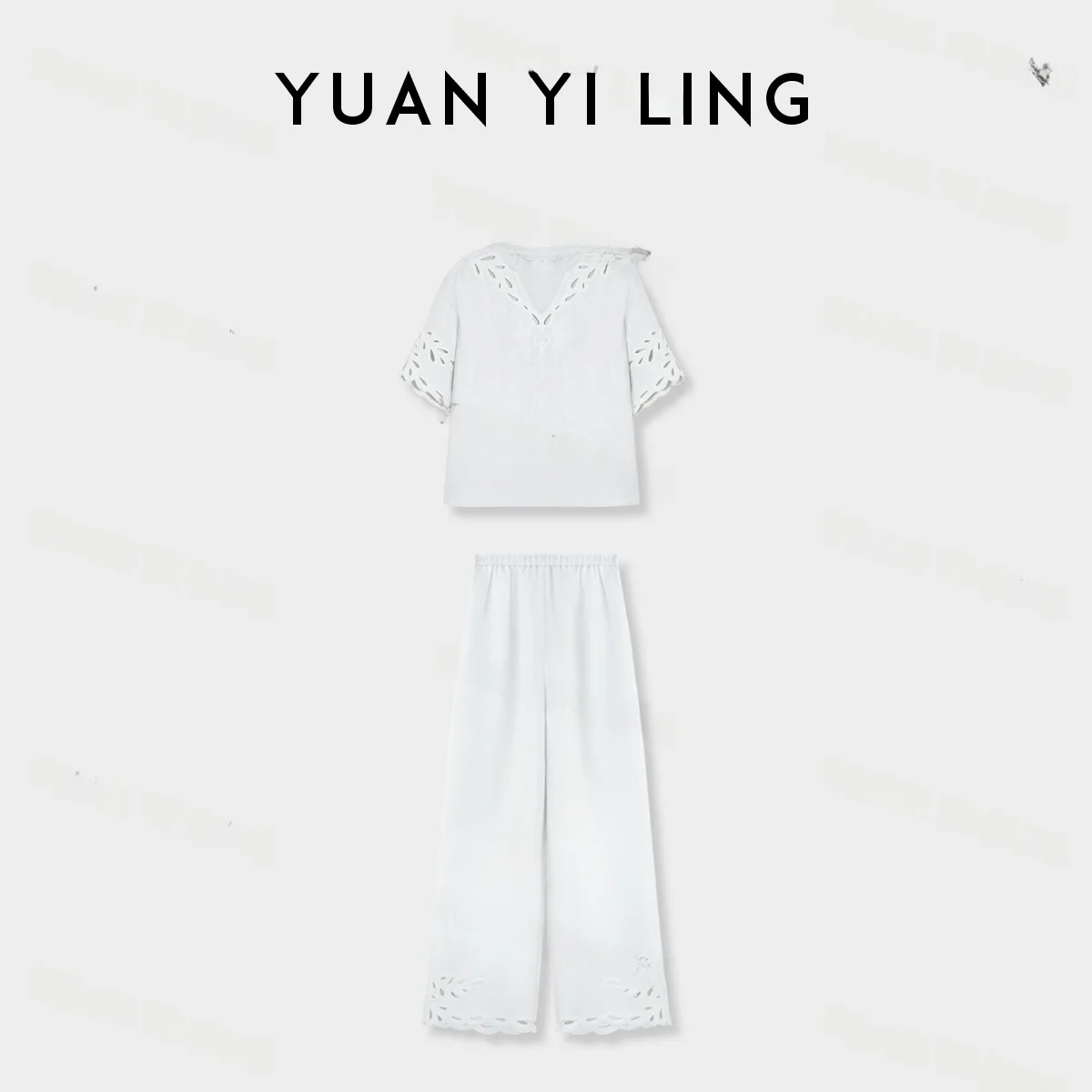 

Yuan Yiling South France Time Gold Thread Linen Hollow Embroidery Set Hand Wash Only Summer New Style Fashionable Two-Piece Suit