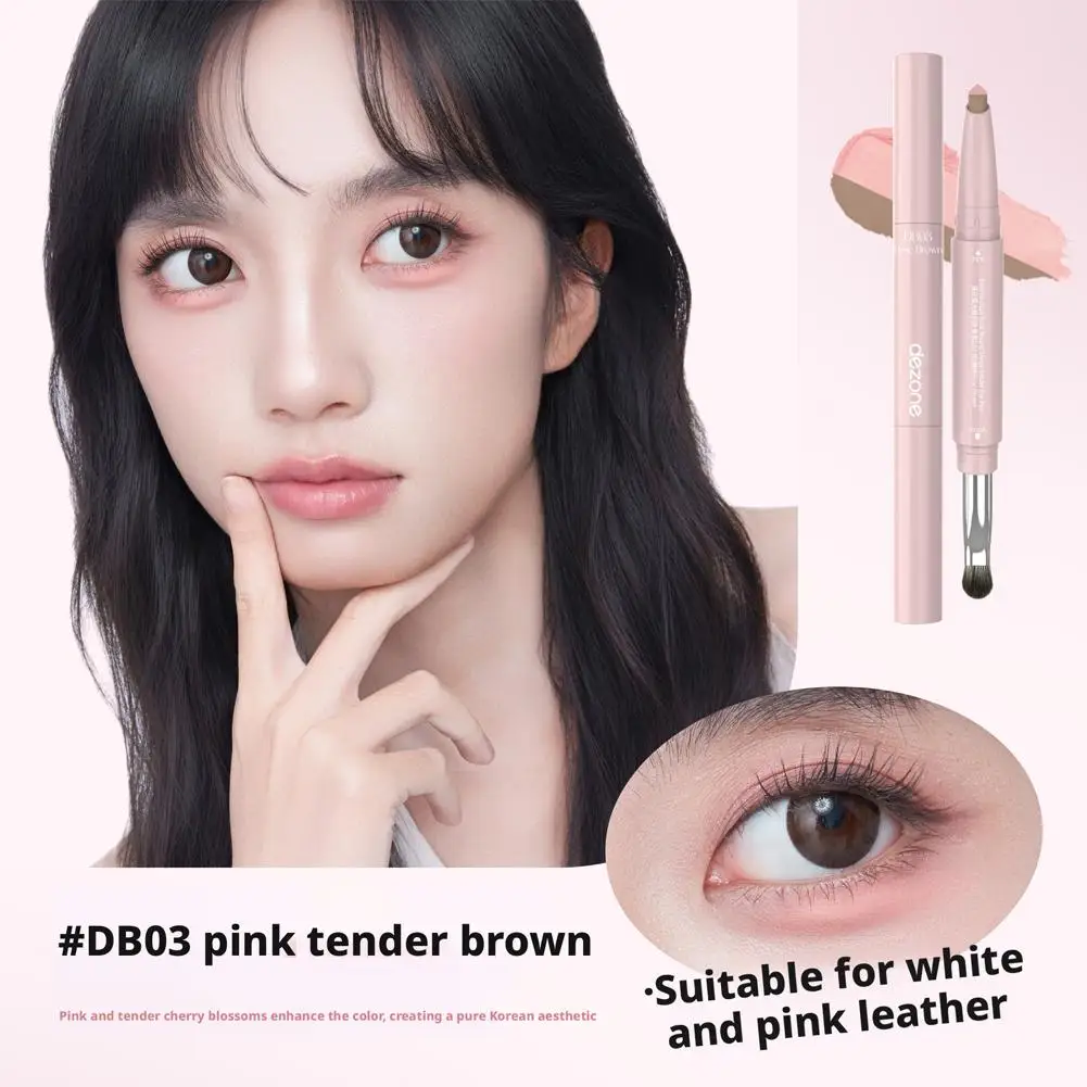 Dezone Two-in-one 2 Headed Silkworm Pen Brightens High-gloss Shadow Three-dimensional Comic Beauty Brown Peach Pink Silkworm Pen