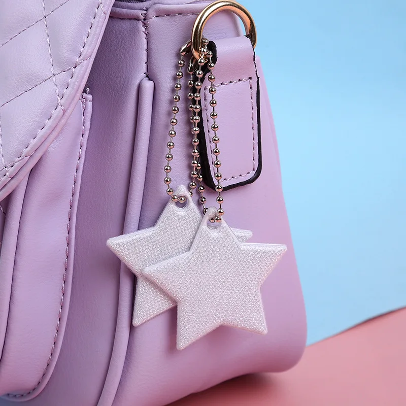 5Pcs White Star Reflective Pendant Night Running Cycling Warning Car Reflective Signs Dark Luminous Labels for Student Schoolbag