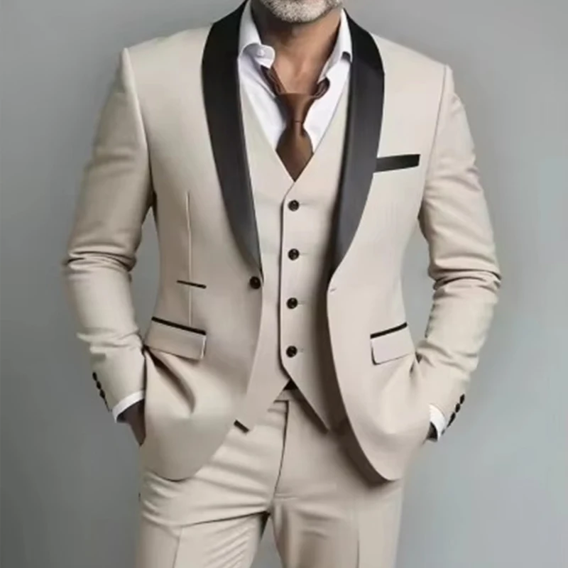 

3-pieces Man Suit Set(Jacket+Vest+Pants)Single Breasted Solider Slim Fit Male Suit Business Casual Tailored Groom's Tailcoat