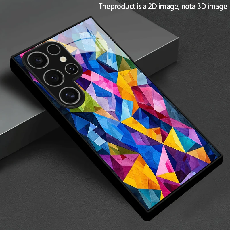 Colorful Geometric Pattern 2D Phone Case for Samsung S26 S25 S24 S23 S22 S21 S20 A56 A36 A16 - Glass Protective Cover