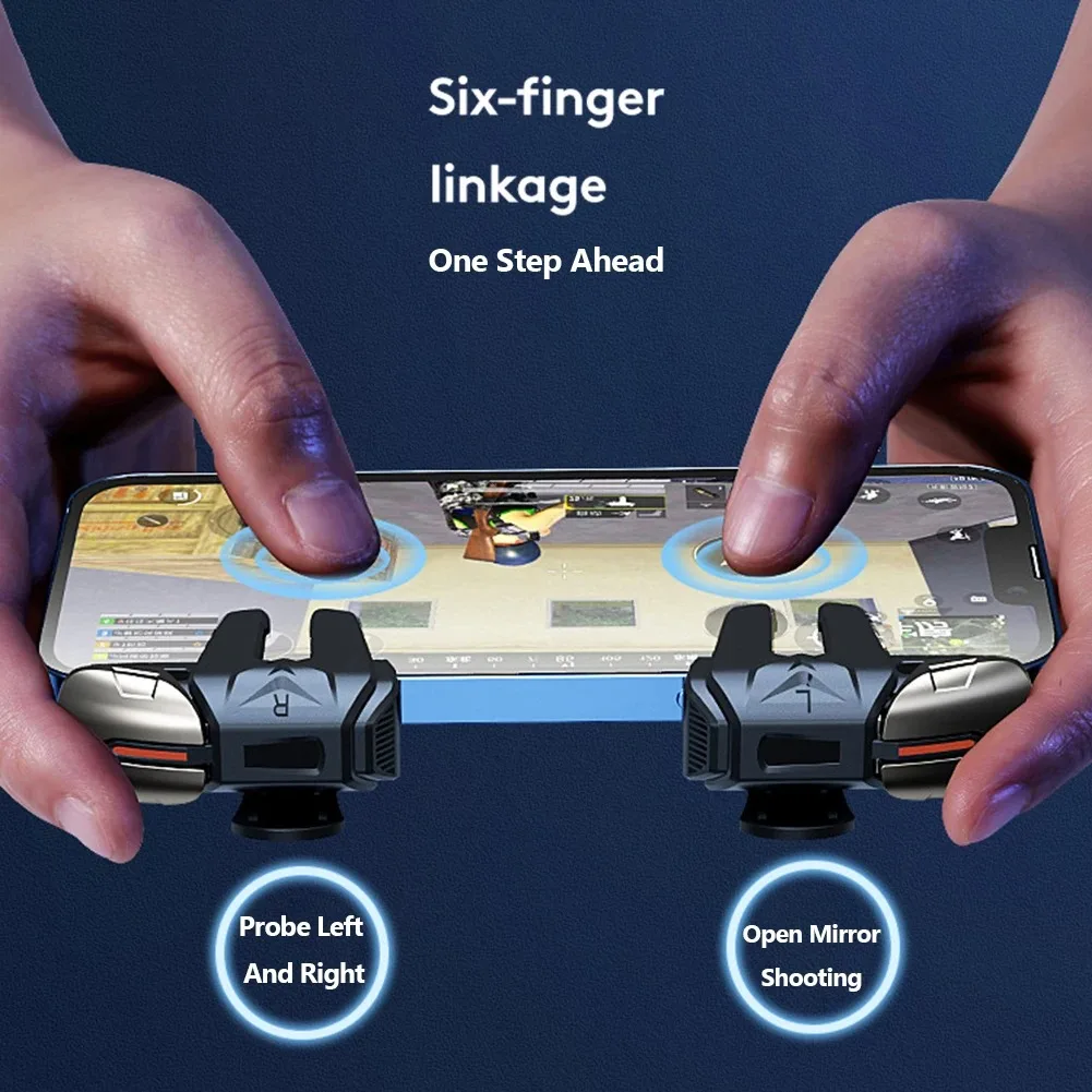 1 Pair 6-Finger Phone Game Trigger for PUBG Mobile Game Controller Gamepad Joystick G21 Aim Shooting Triggers Alloy Key Button