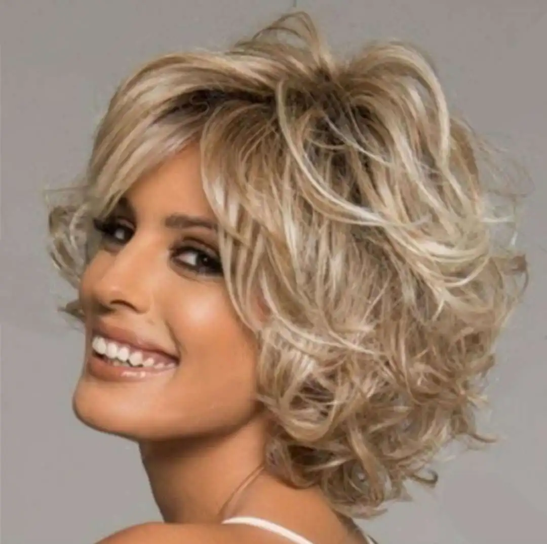 

Женский модный элегантный золотистый короткий кудрявый синтетический парик