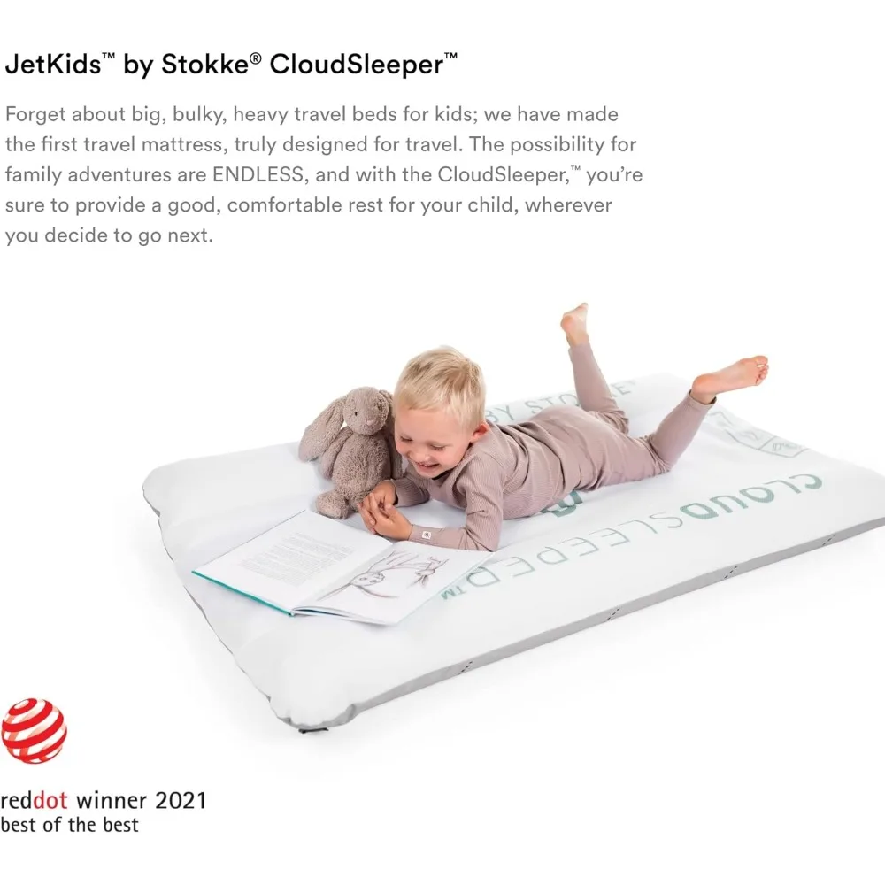 JetKids من Stokke CloudSleeper - سرير سفر قابل للنفخ للأطفال - مع مضخة مدمجة وغطاء شبكي مسامي ومصدات كاملة الطول