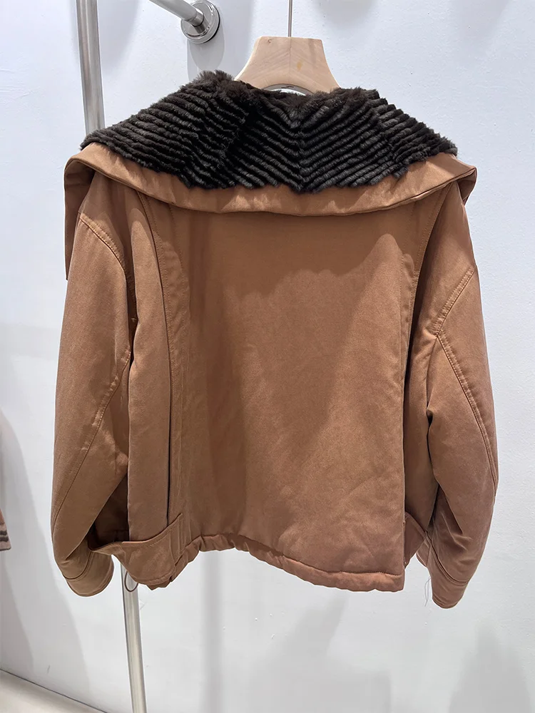 2025 mulheres inverno quente natural rex coelho pele jaquetas gola de pele casaco grosso feminino outwear