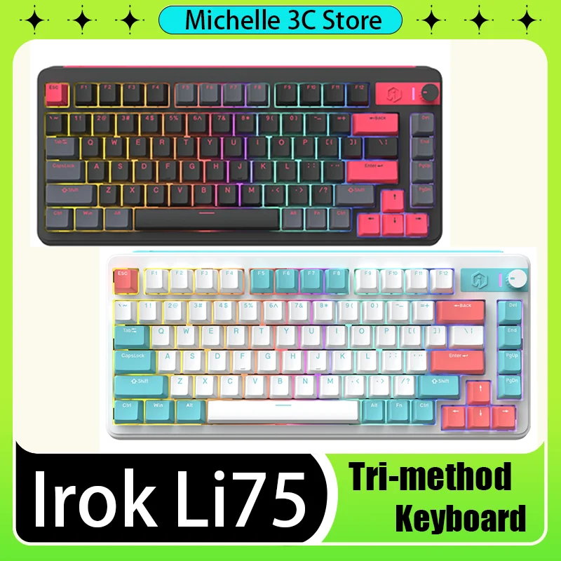 

Irok Li75 Pro Mechanical Keyboard 75% Wireless Tri-Mode Bluetooth 2.4G Hot Swap RGB PBT Laptop Office Gamer Pc Gaming Keyboard