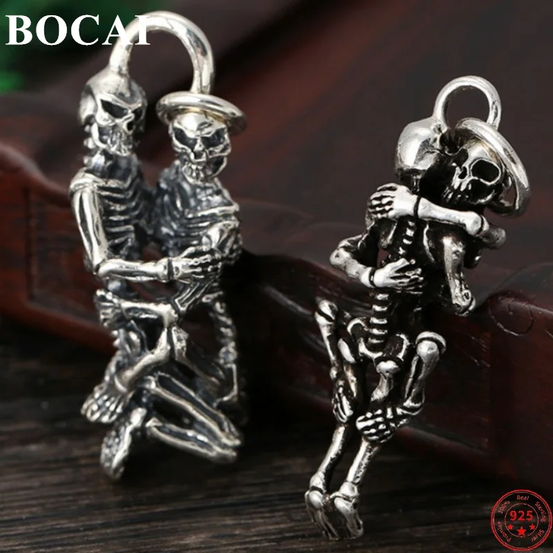 

BOCAI S925 Sterling Silver Pendants for Men Women New Fashion Punk Style Skull Pure Argentum Hanging Jewelry Free Shipping