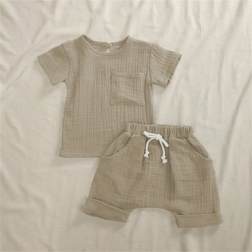 Organic Cotton Baby Clothes Set Summer Casual Tops Shorts For Boys Girls Set Unisex Toddlers 2 Pieces Kids Baby Outifs Clothing