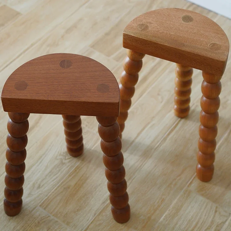 French Retro Solid Wood Low Stool Antique Side Table Bedside Table Round  Changing Stool Makeup Stool Small