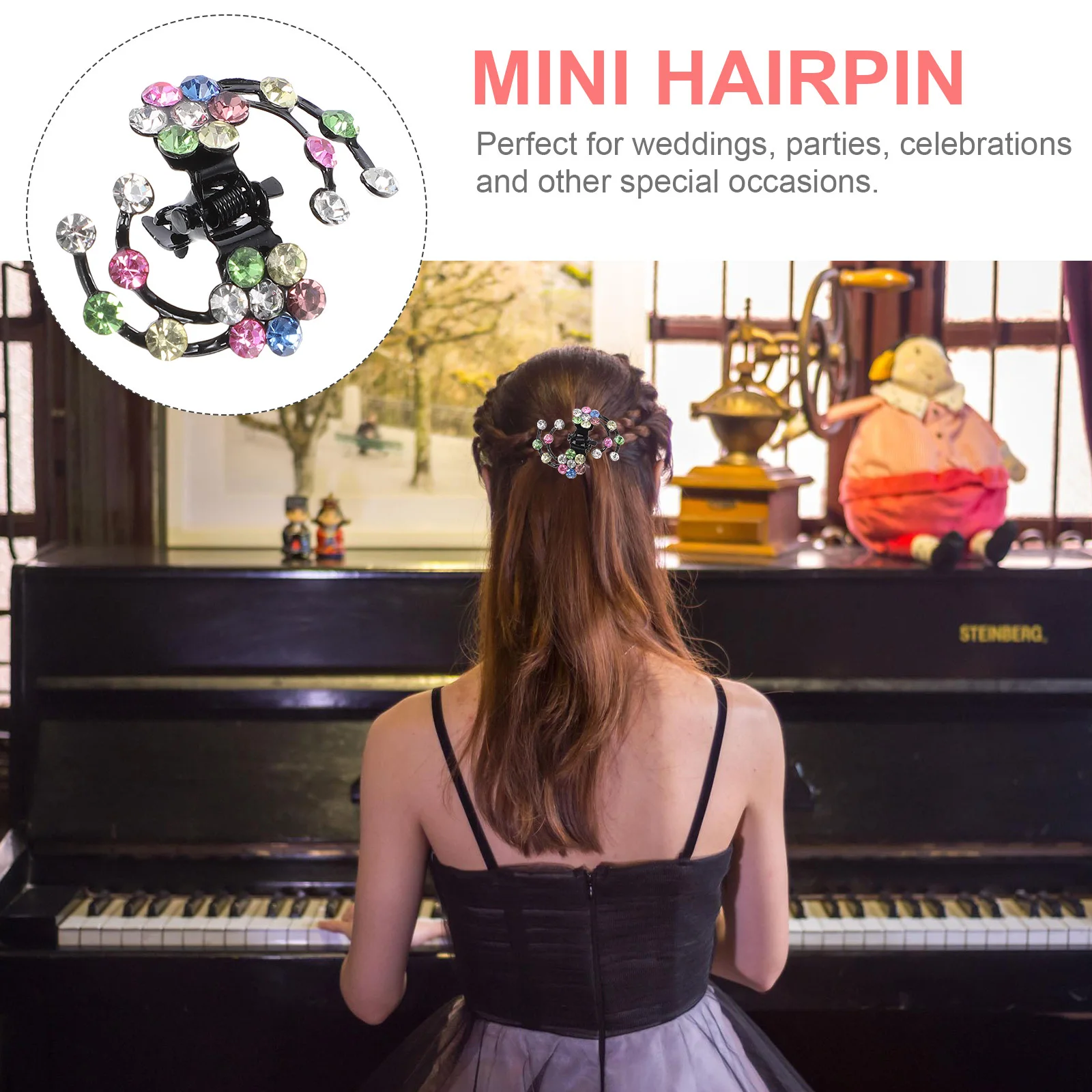 

6Pcs Flower Hair Clip Plum Blossom Design Rhinestone Hairpin Lightweight Mini Hair Claw Clamps for Women Daily Party Wear