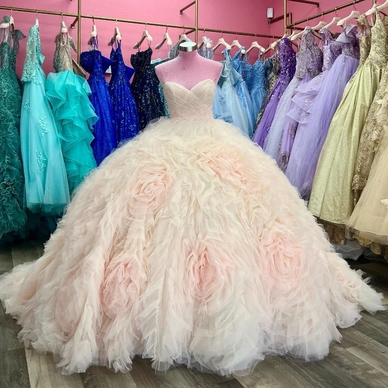 

Sexy Strapless Princess Quinceanera Dresses Princess Off the Shoulder Ball Birthday Gown Tulle Tiered Lace-Up Sweet 16 Dresses