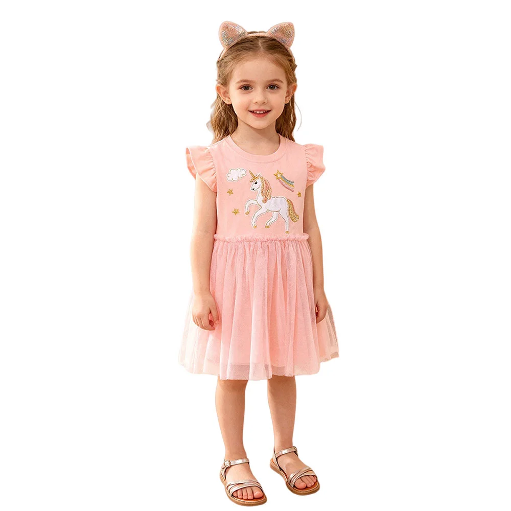 

2-7T Unicorn Girls Dresses Summer Embroidery Princess Baby Girls Dresses Party Birthday Kids Sleeveless Clothing Frocks