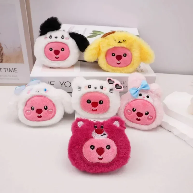 Kawaii Q Version Loopy Cross Dressing MINISO Dolls Downy Keychain Cute HelloKitty Pochacco Loopy Squeaking Pressing Toy Pendants