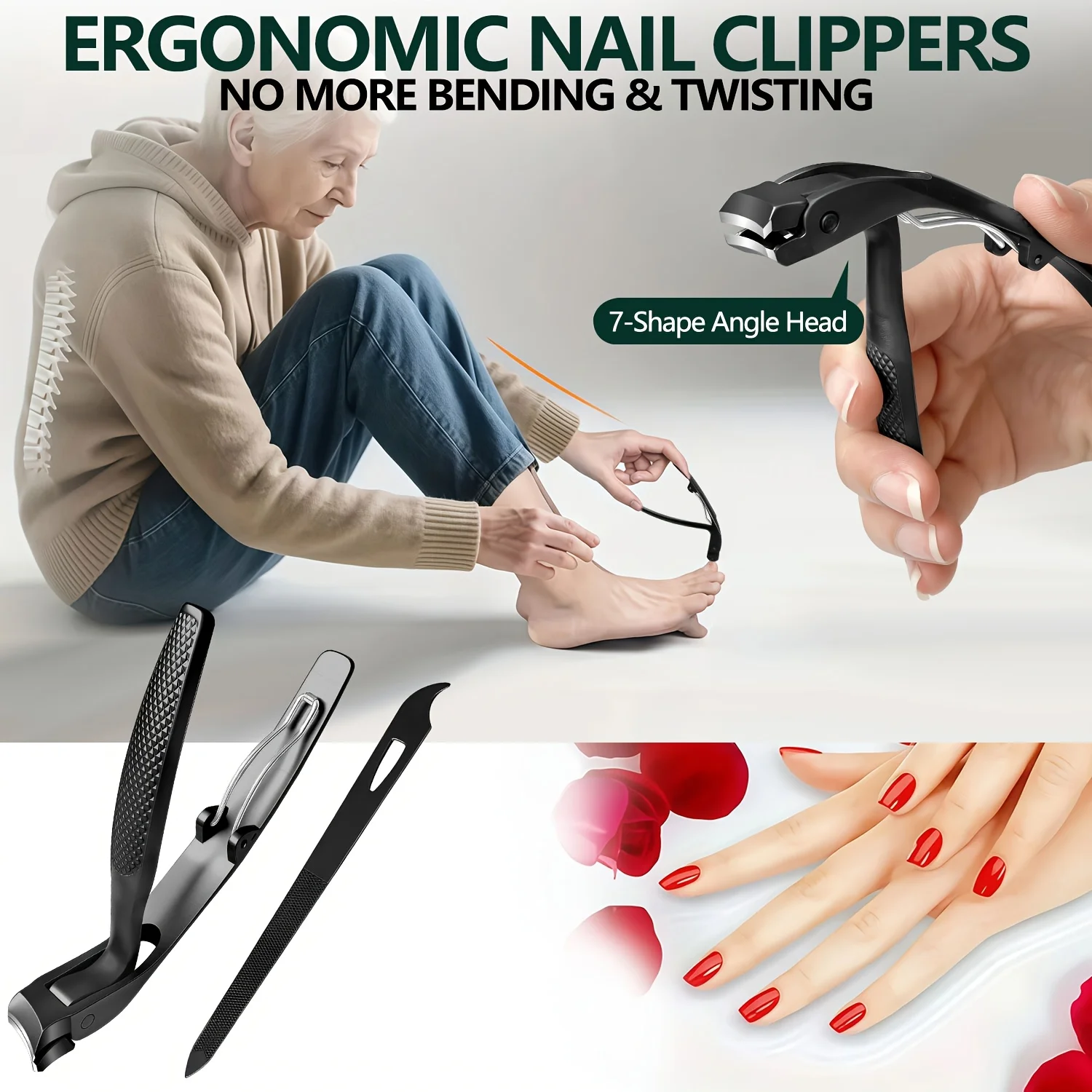 2Pcs Large Opening Nail Clipper Set Stainless Steel Thick Hard Toenail Cutter Cuticle Pusher Manicure Pedicure Foot Care Tools