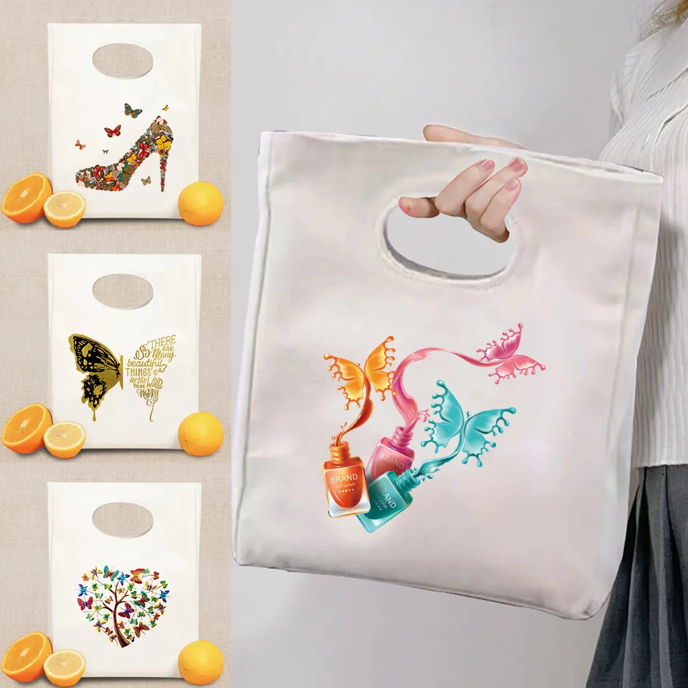 

New Thermal Lunch Bag Large Capacity Student Office Workers Insulated Lunch Bag Portable Butterfly Pattern Camping Picnic Pouch