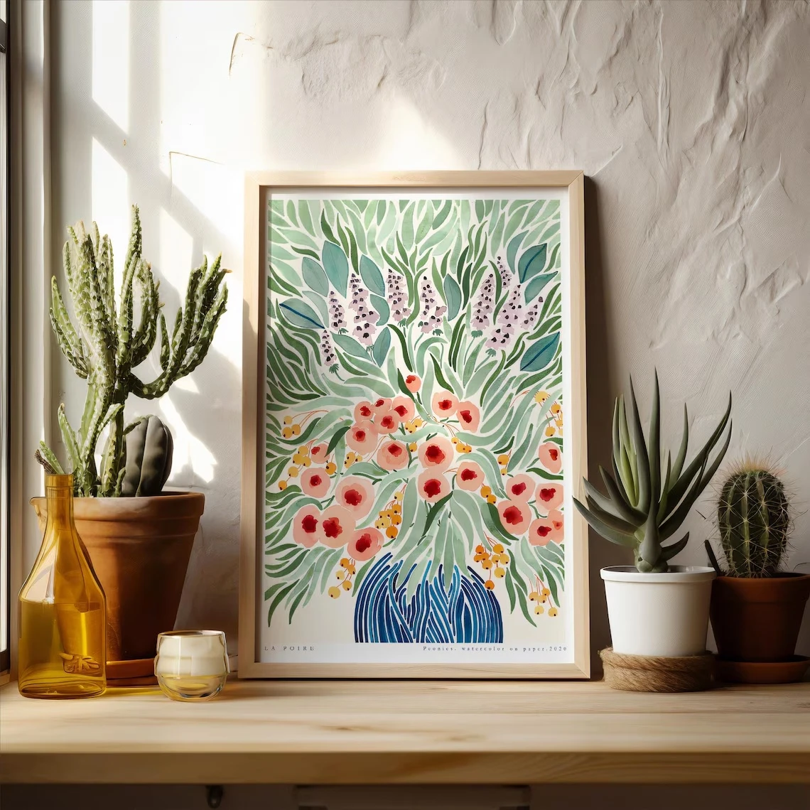 La Poire-pintura al óleo con estampado botánico de peonías, arte de pared Floral inspirado en la naturaleza elegante, impresiones y carteles botánicos