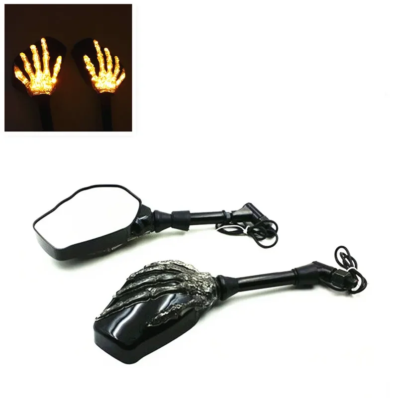 Skull Motor LED Turn Signal Mirror For Honda Kawasaki Suzuki Street Naked Bike