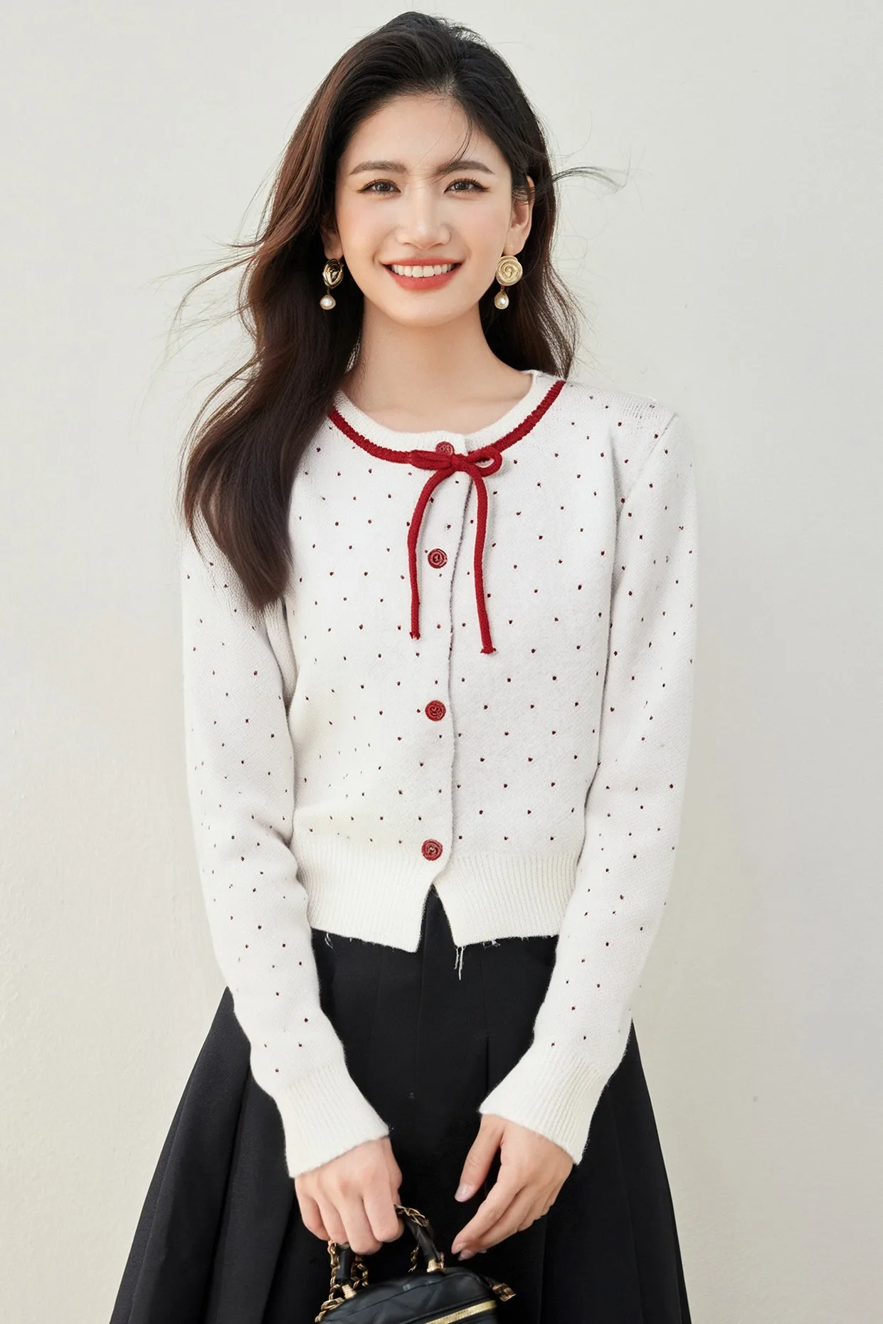 Słodki Luźny Sweter Damski Jesienno-Zimowy z Wiązaniem w Pasie, Kardigan, Top do Pracy